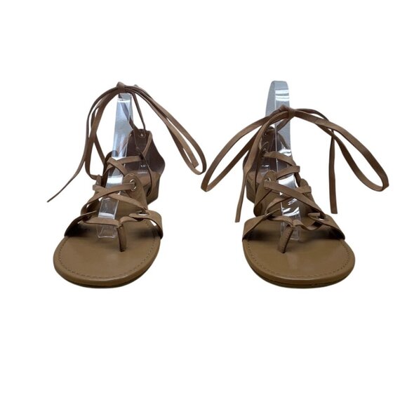 Nine West Sorcerer Womens Natural Tan Lace-Up Gladiator Wedge Sandals Size 10M - Picture 2 of 9